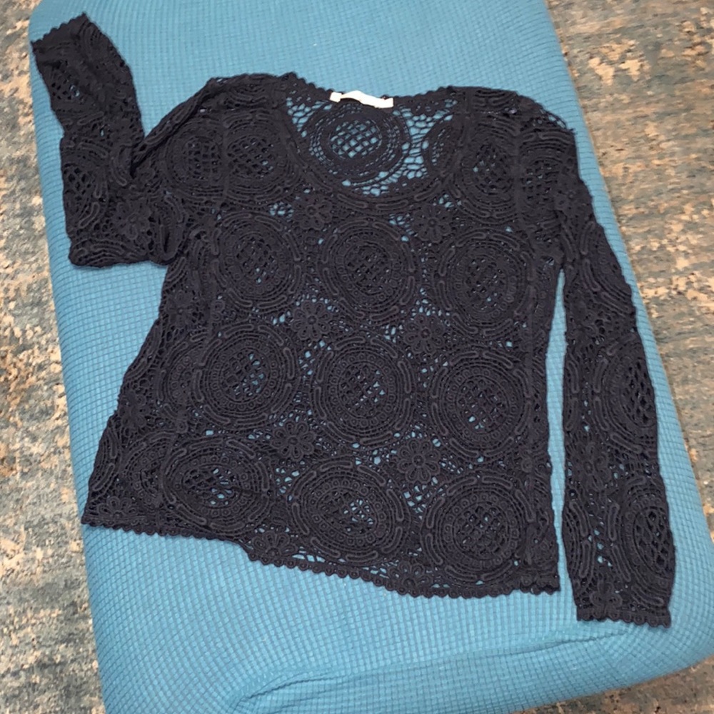 Navy blue crocheted long sleeve top